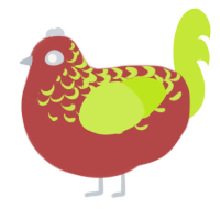A red and lime chicken with a half-lace pattern