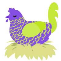A blurple and lime chicken with a lace pattern