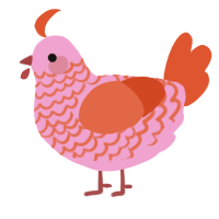 A pink and vermilion chicken with a lace pattern