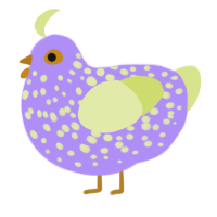 A lilac and lemon chicken with a speckle pattern
