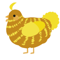 A ochre and yellow chicken with a bar pattern