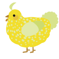 A yellow and lemon chicken with a speckle pattern