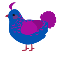 A ultramarine and plum chicken with a half-lace pattern
