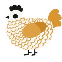 A white and orange chicken with a lace pattern