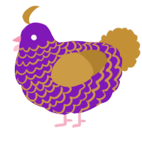 A violet and gold chicken with a lace pattern