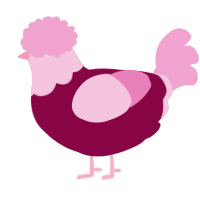 A maroon and pink chicken with a head pattern