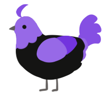 A black and blurple chicken with a head pattern