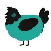 A turquoise and black chicken with a head pattern
