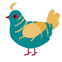 A teal and honey chicken with a half-bar pattern