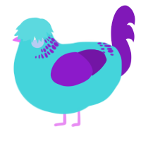 A aqua and violet chicken with a neck-band pattern