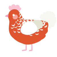 A vermilion and white chicken with a half-lace pattern
