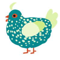 A teal and apple chicken with a speckle pattern