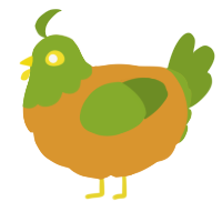 A orange and chartreuse chicken with a head pattern