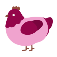 A pink and maroon chicken with a head pattern