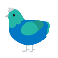 A sapphire and turquoise chicken with a head pattern