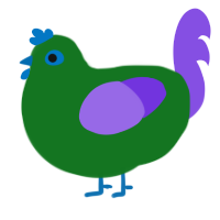 A leaf and blurple chicken
