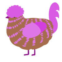 A brown and orchid chicken with a bar pattern
