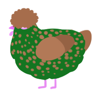 A leaf and brown chicken with a speckle pattern