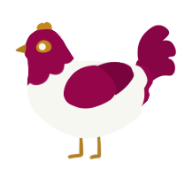 A white and maroon chicken with a head pattern