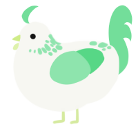 A white and spring chicken with a neck-speckle pattern