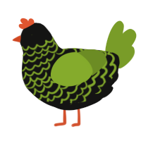 A black and chartreuse chicken with a lace pattern