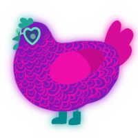 A violet and fuchsia chicken with a double-lace pattern