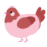A rose and red chicken with a head pattern