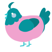 A pink and teal chicken with a head pattern
