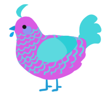 A orchid and aqua chicken with a lace pattern
