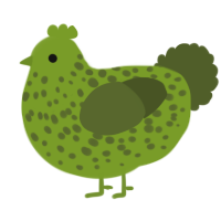 A chartreuse and olive chicken with a speckle pattern