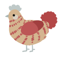 A beige and red chicken with a bar pattern