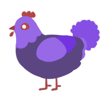 A overcast and blurple chicken with a head pattern