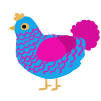 A sky and fuchsia chicken with a lace pattern