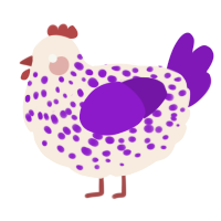 A cream and violet chicken with a speckle pattern