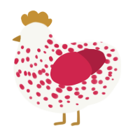 A white and crimson chicken with a speckle pattern