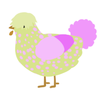 A lemon and lavender chicken with a speckle pattern