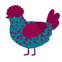 A sea and maroon chicken with a speckle pattern