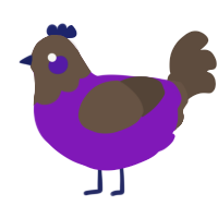 A violet and bark chicken with a head pattern
