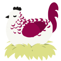A white and maroon chicken with a half-lace pattern