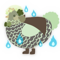 A grey and gluppy chicken with a lace pattern