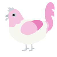 A white and pink chicken with a head pattern