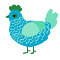 A cerulean and mint chicken with a lace pattern