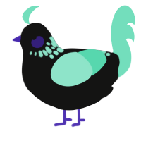 A black and mint chicken with a neck-speckle pattern