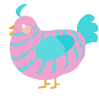 A pink and aqua chicken with a bar pattern