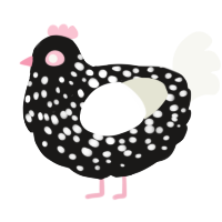 A sable and white chicken with a speckle pattern