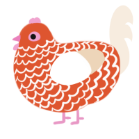 A vermilion and cream chicken with a lace pattern