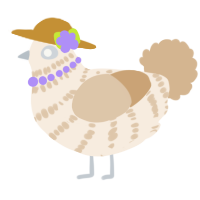 A cream and beige chicken with a bar pattern