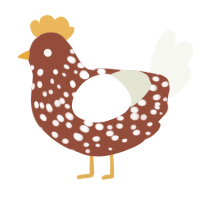 A russet and white chicken with a speckle pattern