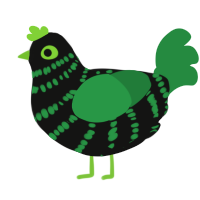 Eyefestation, a black and viridian chicken with a bar pattern