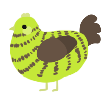 A lime and bark chicken with a bar pattern